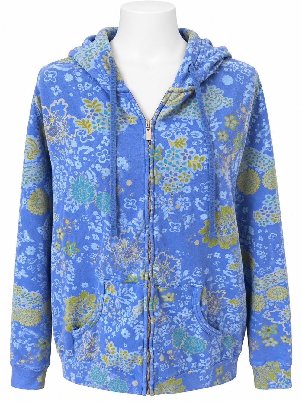 Fresh Produce Blue Floral Full Zip Hooded Sweatshirt